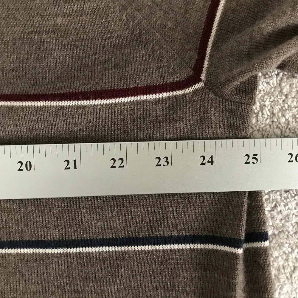 Banana Republic Sweater Mens XXL Brown Striped 100% Merino Wool Crewneck